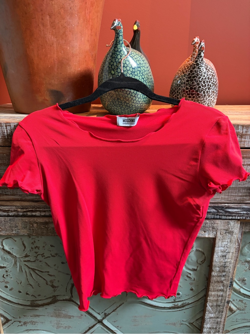 Moschino Vintage Red Short Sleeve Ribbed Tee